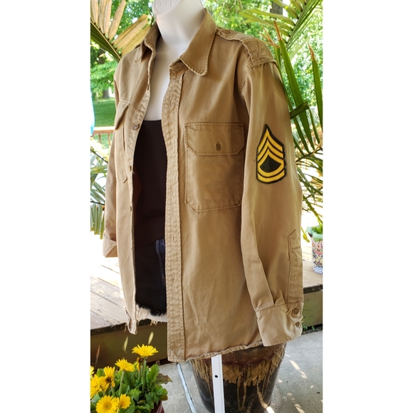 SOLD☆Boyfriend Bohemian Army Shirt Khaki Jacket L - Picture 2 of 5